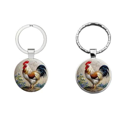 Sushenwe 2PCS Chicken Keychain Western Funny Rooster Alloy Decor Round Ornament Kids Birthday Gifts Keyring for Chick Lover Chicken Themed Purse Bag Backpacks Car Key Charms for Men Women Girls - Image 1