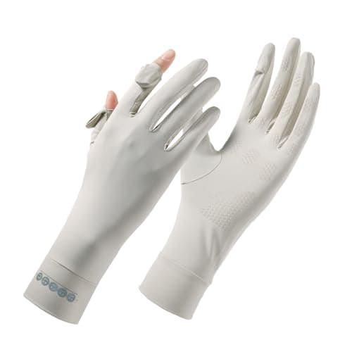 apaepr Ice Silk Sunscreen Gloves UV Protection Mittens Non-Slip Touch Screen Driving Gloves for Cycling Riding Golfing Hiking (Beige, One Size)