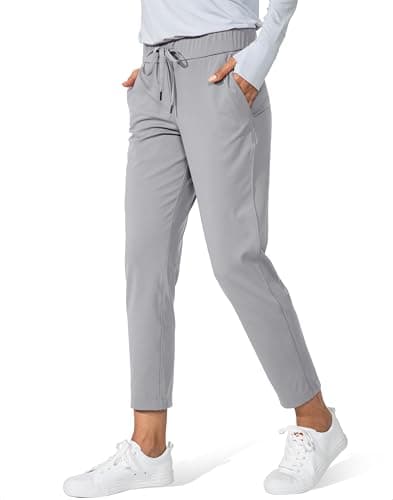 G Gradual Women's Pants with Deep Pockets 7/8 Stretch Sweatpants for Women Athletic, Golf, Lounge, Work (Light Grey, Large) - Image 1