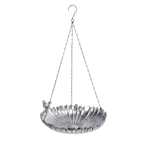 VCUTEKA Hanging Bird Baths for Outdoors, Metal Bird Bath for Outside Birdfeeder for Garden, Patio, Back Yard Decoration, Silver - Image 1