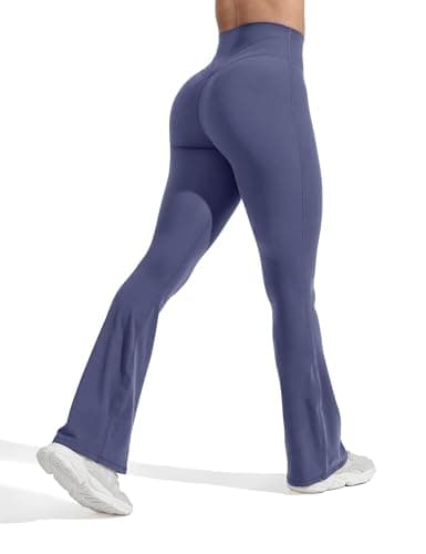 Unthewe High Waisted Flare Leggings for Women Tummy Control Butt Lifting Workout Yoga Wide Leg Pants(U923-Slate Blue-L) - Image 1