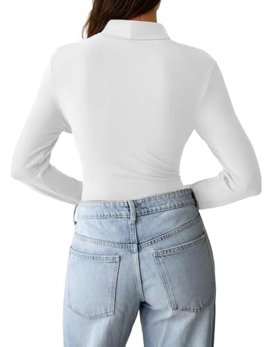 GKBK Womens Long Sleeve Shirts Mock Turtleneck Turtle Neck Fall Fashion Basic Thermal Underwear Layer Tops Tight Slim Fit Cute Ribbed T-Shirts Winter Pullover Clothes 2025 White L - Thumbnail 3