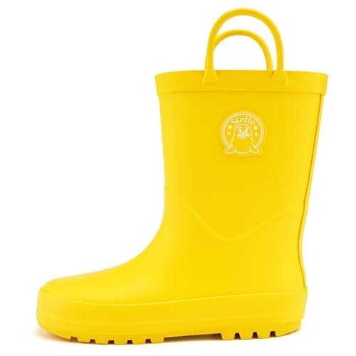 Stelle Kids Rain Boots for Boys Girls Waterproof Natural Rubber Toddler Rainboots Easy On Handles Non-Slip Sole(Yellow,10MT) - Image 1