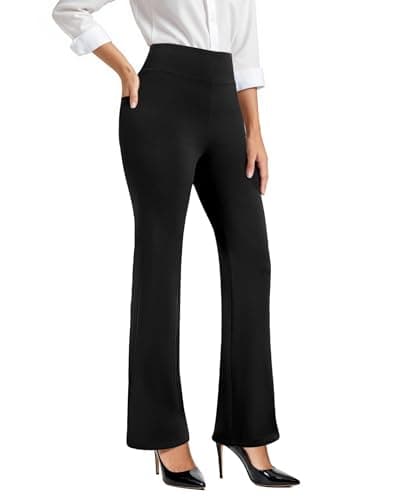 SEMARO Womens Bootcut Dress Pants High Waist Stretchy Flare Work Pants Business Office Pull on Slacks with Pockets Black - Image 1
