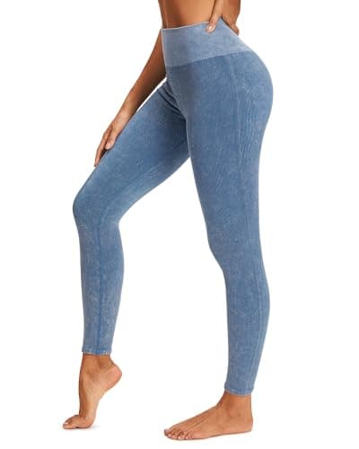 Stelle Workout Ribbed Seamless Leggings for Women High Waist Tummy Control Gym Leggings Athletic Yoga Pants(Pale Blue, L) - Image 1