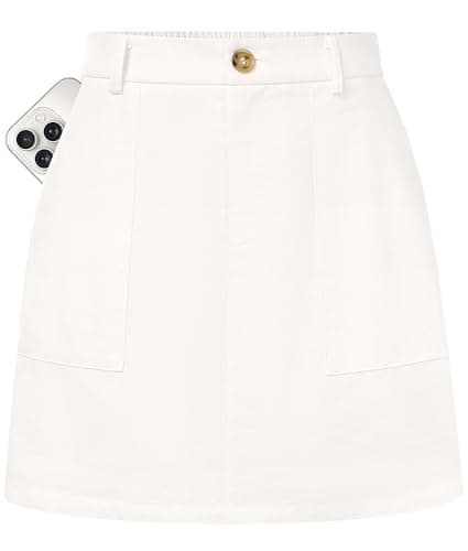 Kate Kasin White Mini Skirt Women, Summer Skorts with Pockets, Trendy Linen Skirts with Shorts Underneath Travel Outfits M - Image 1