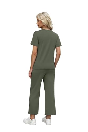 WIHOLL Two Piece Sets For Women Summer Loungewear Matching Sets Fitness Clothing Capri Pants Spring Break Essentials Vacation Travel Outfits Beach Fashion 2025 Olive Green S - Thumbnail 5