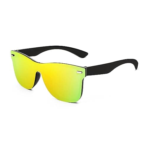 FEISEDY Trendy Rimless Mirrored One Piece Lens Sunglasses Reflective Sun Glasses B4114 (Gold Mirror, 62) - Image 1