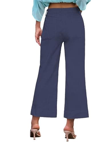 DAOAO Wide Leg Jeans Woman Cropped Pants Womens High Waisted Stretchy Trendy Navy S - Thumbnail 5