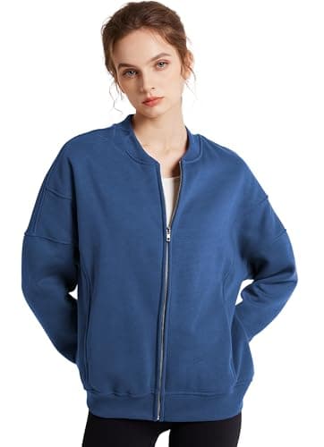 GEMLON Womens Zip Up Sweatshirts Jackets Long Sleeve Casual Loose Outwear with Pockets Blue XL - Thumbnail 5