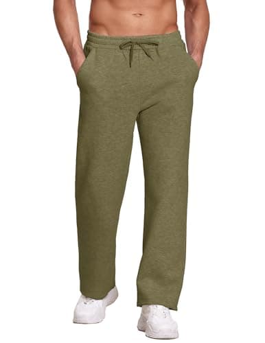 Deyeek Men's Fleece Sweatpants Open Bottom Gym Sweats Baggy Cotton Sweat Pants for Men Straight Leg Sweatpants with Pockets Green - Thumbnail 3