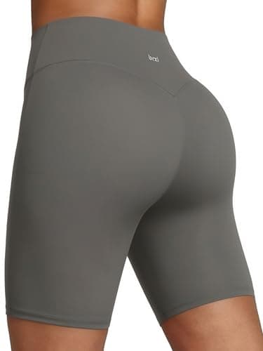 BRXL Biker Shorts for Women 8" No Front Seam High Waist Yoga Workout Gym Shorts Tummy Control with Inner Pocket Grey - Image 1