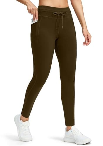 G Gradual Women's Fleece Lined Winter Leggings High Waisted Water Resistant Thermal Hiking Ski Pants for Women with Pockets(Brown,XL) - Image 1