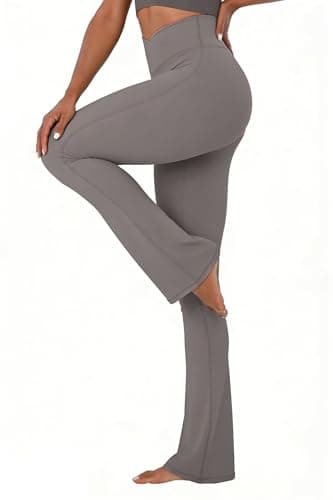 Sunzel Hidden Butt Lifting Scrunch Flare Leggings for Women No Front Seam Crossover Tummy Control Mini Flared Yoga Pants 32" Inseam Charcoal Gray X-Small - Image 1