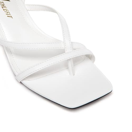 Athlefit Kitten Strappy Heels for Women Square Open Toe Low Heel Sandals Ankle Strap White Sexy Party Wedding Dress Shoes Size 8.5 - Thumbnail 4