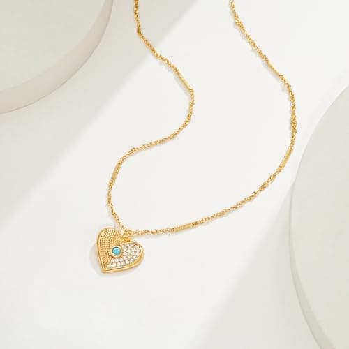 BENEIGE Gold Necklace for Women 14K Gold Plated CZ Heart Pendant Necklace Adjustable Chain Choker Charm Necklaces Jewelry Gifts - Thumbnail 5