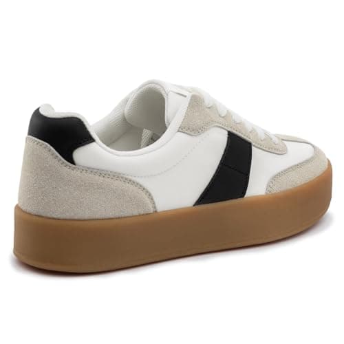 Rihero Platform Sneakers for Women Comfortable Tennis Walking Shoes Summer Retro Fashion Sneakers White Black Size 8 - Thumbnail 4