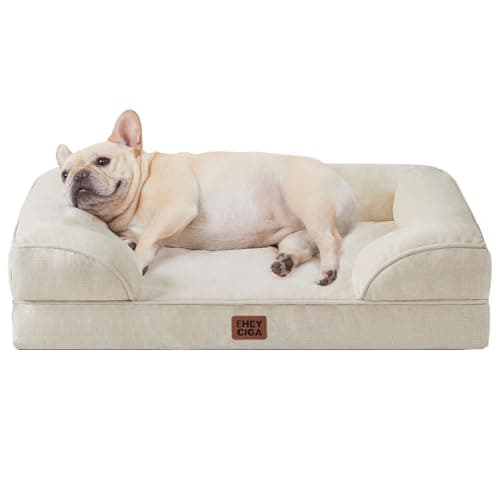 EHEYCIGA Orthopedic Dog Bed for Medium Dogs, Waterproof Memory Foam Medium Dog Beds with Sides, Non-Slip Bottom and Egg-Crate Foam Pet Couch Bed with Washable Removable Cover, Beige - Image 1