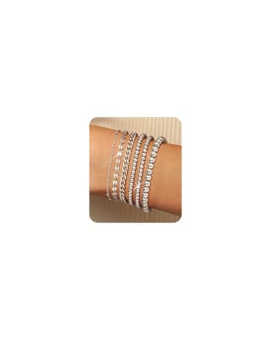 Gold Chain Bracelets Set for Women - 14K Gold Plated Dainty Cuban Link Bracelet Stack Non Tarnish Figaro Herringbone Paperclip Beaded Bracelet Pack Jewelry Gifts for Women 2wg - Image 1
