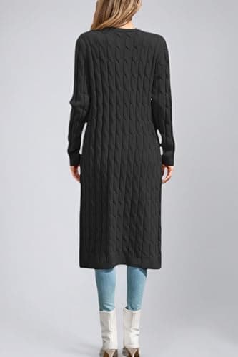 Cakulo Womens Long Cardigans Cable Knit Chunky Cardigan Sweaters Open Front Fall Winter Fashion Outfits Coats 2025 Black L - Thumbnail 6