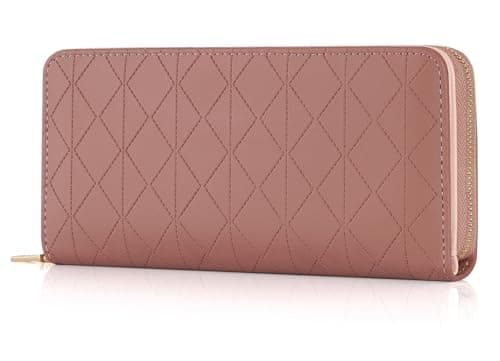 Charltu Women Wallet PU Soft Leather Wallets For Women Diamond-Quilted Texture Bifold Credit Card Holder With ID Window Coin and Cash Organizers Ladies Wallet, Dark Pink - Image 1