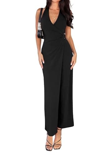 PRETTYGARDEN Halter Dresses for Women 2026 Elegant Classy Spring V Neck Tie Backless Summer Wedding Guest Cocktail Midi Dress(Black,Large) - Image 1