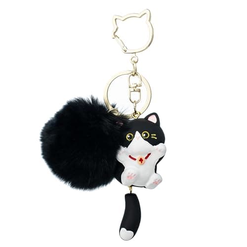 Jekvill Cat Keychain Pom Pom KeyChain Cute Keychains for Women Bag Charms Kawaii Cat Backpacks Accessories bag charms - Image 1