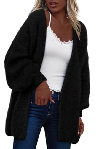 dowerme Women Open Front Cardigans Trendy Fall Long Sleeve Drop Shoulder Soft Knit Slouchy Sweater Spring Outerwear 2026(Black,XX-Large) - Image 1