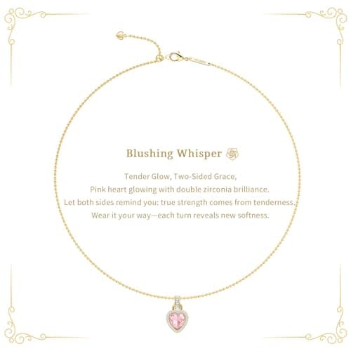 Helirose 18K Gold Plated Heart Necklace for Women, Trendy Dainty Love Pendant Necklaces for Women, Birthday Jewelry Presents for Her, Mom and Wife (Pink) - Thumbnail 4
