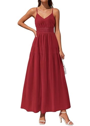 KIRUNDO Summer Dresses for Women Spaghetti Strap Sleeveless High Waist Flowy Boho Maxi Dress Beach Vacation Long Sundress(Red, Large) - Image 1