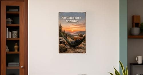 Resting Is Part Of Winning Tin Sign Inspirational Quote Metal Wall Decor Mountain Sunset Hammock Camping Scene Rustic Motivation Plaque Relax Outdoor Adventure Art For Home Office Cabin 8x12 Inch - Thumbnail 3
