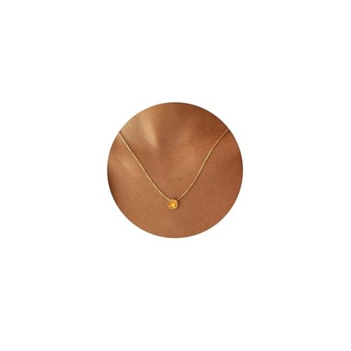 Turandoss Citrine Necklace for Women, 14K Gold Plated Yellow Birthstone Jewelry, Dainty November Birthstone Gold Necklace, Trendy Gifts - Image 1