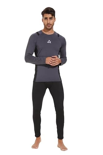 AMZSPORT Mens Thermal Base Layer Set Warm Fleece Lined Winter Underwear Breathable Long Johns Compression Long Sleeve Top & Bottom Grey S - Thumbnail 2