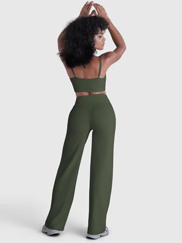 Sunzel Butt Lifting Wide Leg Yoga Pants Women No Front Seam Tummy Control High Waist Booty Gym Workout Straight Leg Bottoms 33" Inseam Ash Green Large - Thumbnail 5
