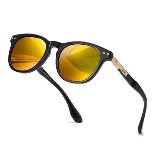 DTIUGUTAE Polarized Sunglasses for Women, Classic Round Sun Glasses Driving Fishing UV Protection (Black frame/Gold lens) - Image 1