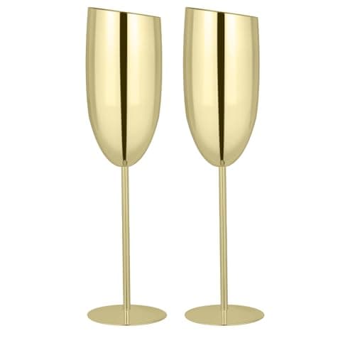 TJ Champagne Glasses Set of 2 Stainless Steel Champagne Flutes 8.5 oz Unbreakable Gold Champagne Glasses Reusable Indoor Outdoor Travel Drinkware for Party Wedding Christmas Anniversary Birthday - Image 1