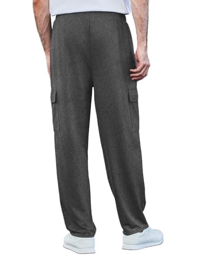 Deyeek Mens Lightweight Cargo Sweatpants with Pockets Straight Leg Cotton Sweatpants for Men Gym Workout Cargo Sweat Pants Charcoal - Thumbnail 2