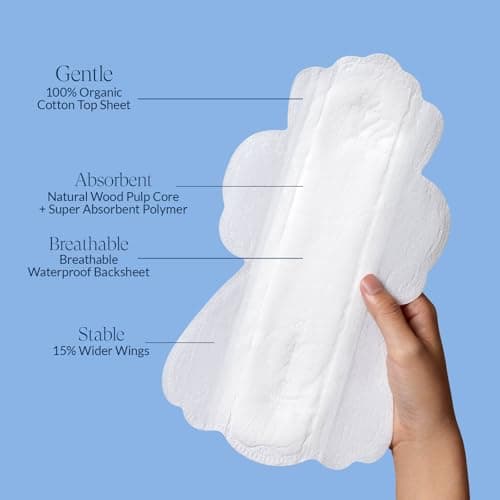 100% Large Organic Pads for Women, Ultra Thin Heavy Flow Sanitary Napkins with Wings, Unscented Cotton Pads, Super Absorbency Feminine Extra Coverage Menstrual Period Pad (Large, Size 4, 48ct) - Thumbnail 5
