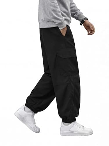 Crastimo Men Baggy Hiking Pants Elasticity Waist Wide Tapered Leg Jogging 4 Pockets Cozy Boy Sweatpants 2026 Spring Valentine Day Gift Black S - Thumbnail 3