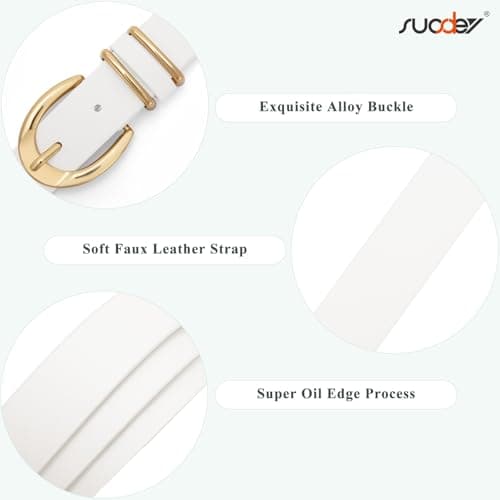 SUOSDEY Women Leather Belts for Jeans Pants Dresses Skinny Leather Belts with Gold Buckle - Thumbnail 4