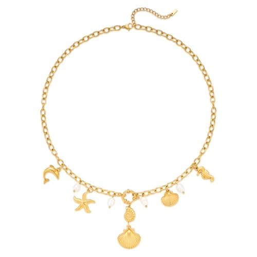 HESSAWELL Beach Charm Necklace Gold Shell Starfish Conch Necklace for Women Trendy Beach Jewelry - Image 1