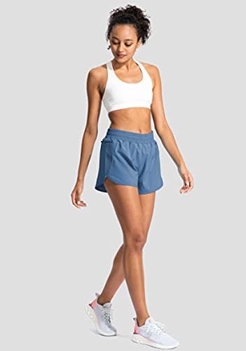 Soothfeel Womens Running Shorts with Zipper Pockets High Waisted Athletic Gym Workout Shorts for Women with Liner - Thumbnail 5