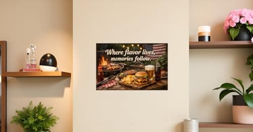Where Flavor Lives Memories Follow Tin Sign Vintage BBQ Kitchen Wall Decor Rustic Outdoor Grilling Quote Metal Poster Retro Food Art 8x12 Inch Bar Patio Home Restaurant Wall Display - Thumbnail 4
