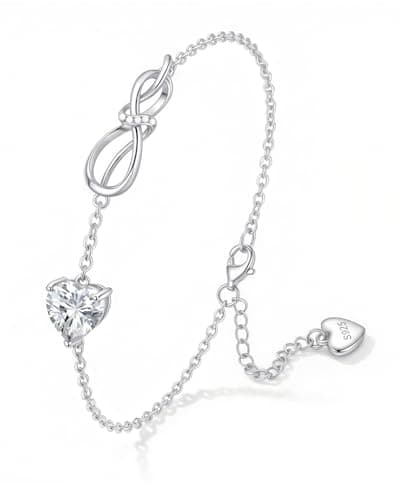 Infinity Heart Birthstone Bracelet for Women: 18K White Gold 925 Sterling Silver Zirconia Charm Chain Bracelets Dainty Jewelry Valentine Anniversary Birthday Gifts for Girlfriend Wife Friends - Image 1