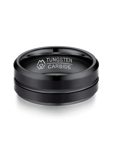 MomentWish 8mm Black Tungsten Rings, Valentine's Day Gift Birthday Gifts, Promise Ring for Him, Black Tungsten Eternity Band-Size8 - Image 1