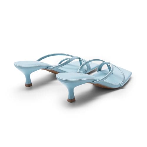 Athlefit Kitten Heels for Women Strappy Blue Flip Flops Square Open Toe Low Heels Summer Dressy Thong Heeled Sandals for Party Wedding Size 9.5 - Thumbnail 6