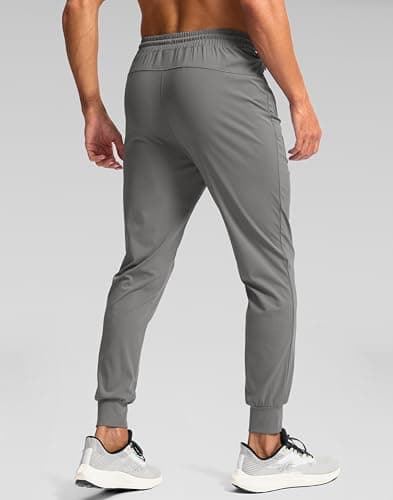 Pudolla Mens Joggers with Zipper Pockets Men's Lightweight Sweatpants Gym Sweatpants Men Workout Runing Pants(Light Grey L) - Thumbnail 2