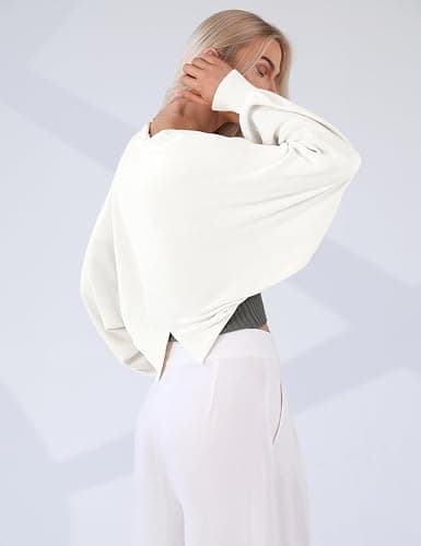 Totatuit Women's Long Sleeve Bolero Shrug for Dresses Open Front Knit Cropped Cardigan Loose Y2K Cardigan Sweater White - Thumbnail 4