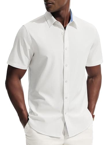 PJ PAUL JONES Mens Dress Shirts Short Sleeve Button Up Shirt Wrinkle Free Business Casual Shirts for Men Summer Work Office Wedding White - Image 1