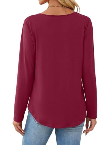 JUSTFASHIONNOW Winter Tops for Women V Neck Long Sleeve Shirts Pleated Plus Size Tunic Tops Peplum Dressy Blouses Women's Christmas Work Clothes Trendy 2025 (Wine Red, XX-Large) - Thumbnail 6